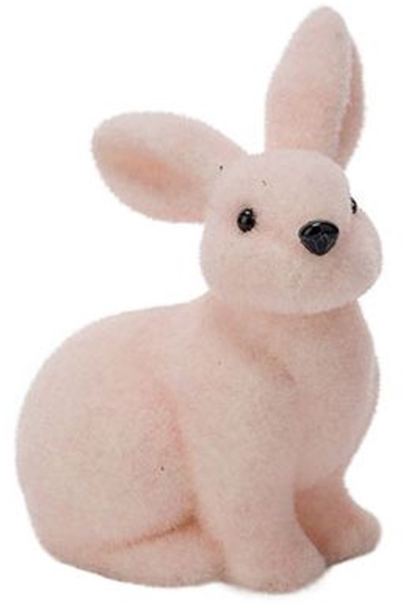 Paashaas Flocked Roze 17x15xh18cm Foam
