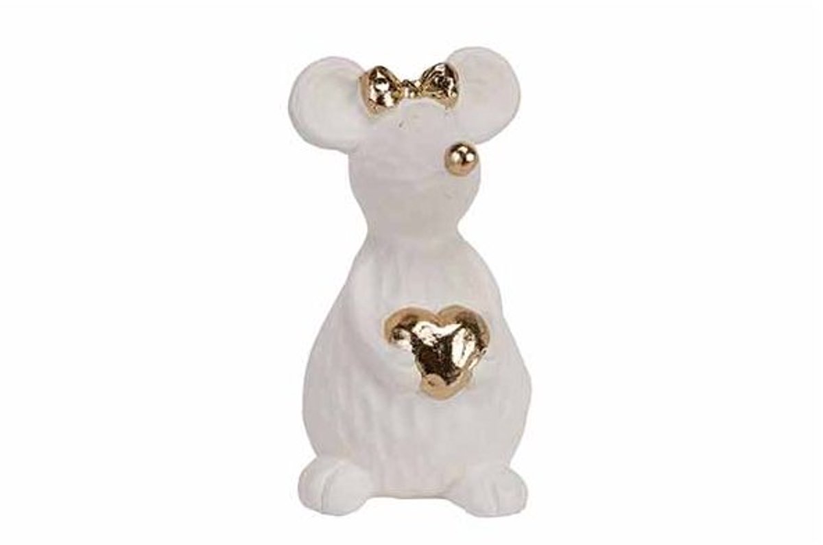 Muis Golden Details Ivoor 9x8,5xh15,5cm Langwerpig Polyresin