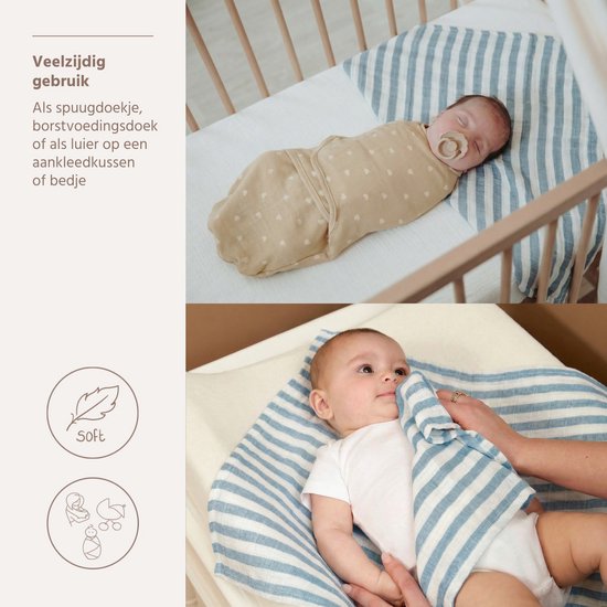 Meyco Baby Fat Stripe Pre-washed Hydrofiele Doeken - 2-pack - Pre-washed Hydrofiel - Jeans Blue - 70x70cm — afbeelding 5