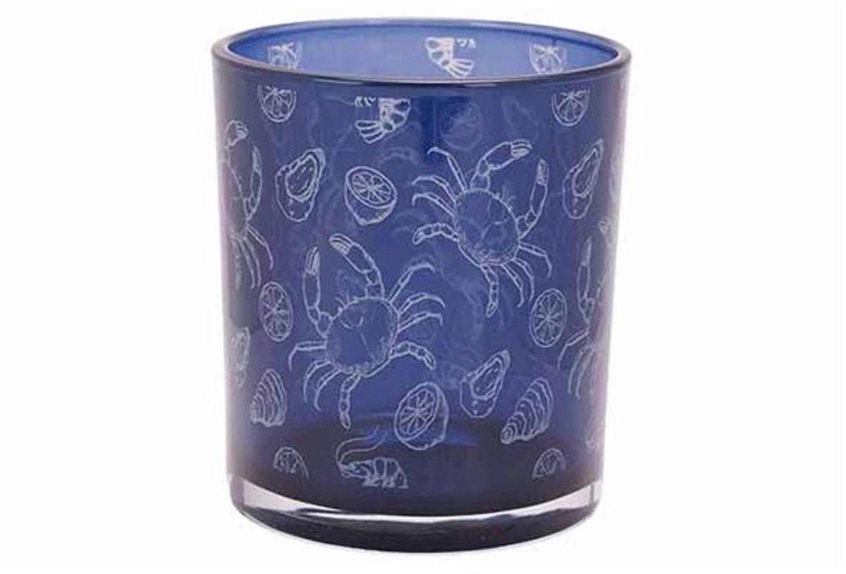 Theelichthouder Crabs Blauw 9x9xh10cm Gl As