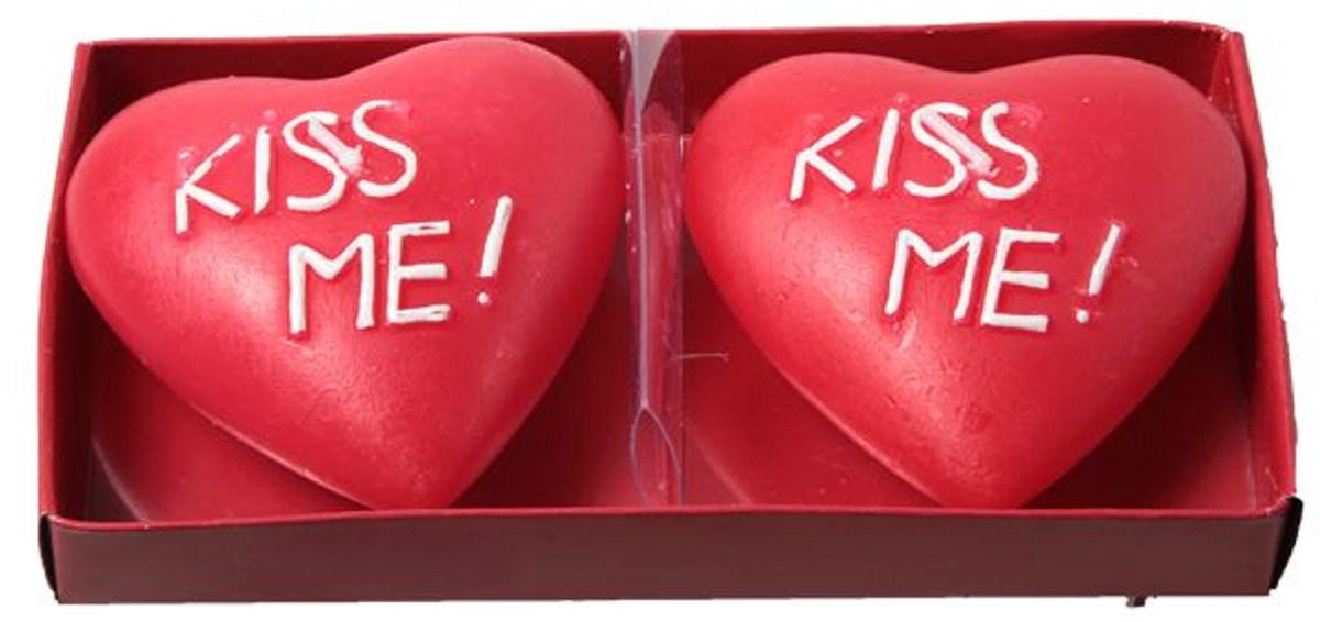 Cosy @ home kaars rood hart kiss me 2st 7cm