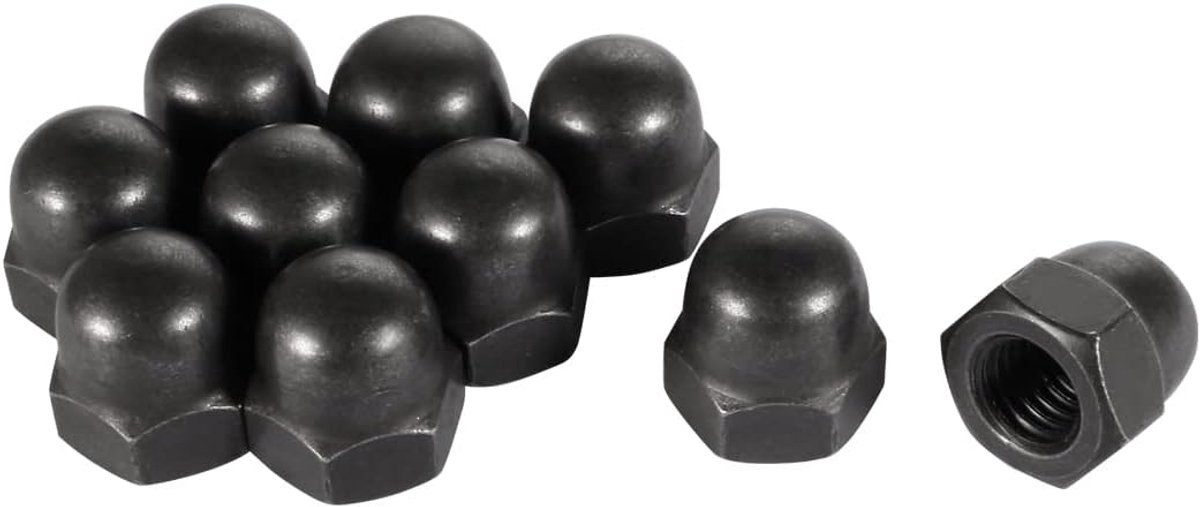 Dopmoeren - 10 stuks M10 koepelmoeren koolstofstaal zeshoekige decoratieve dopmoer voor schroeven en bouten, zwart