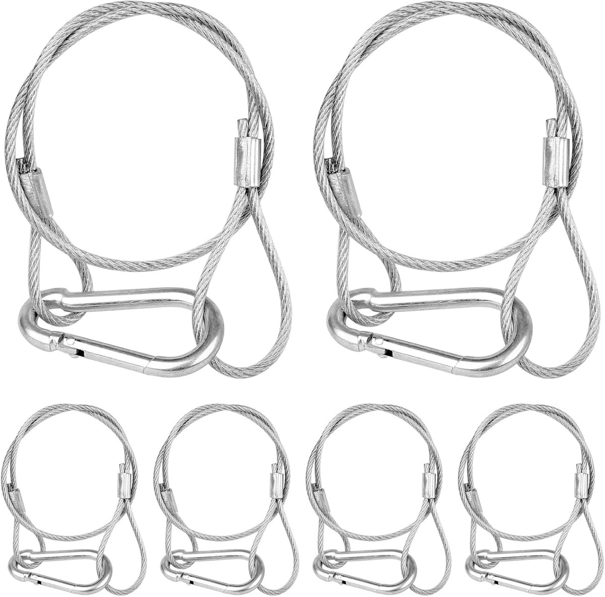 Bevestigingsvoorziening, veiligheidskabel voor podiumverlichting, transparante kabelkop, klemhaken, 2 mm diameter, 30 cm lengte, 6 stuks, wit