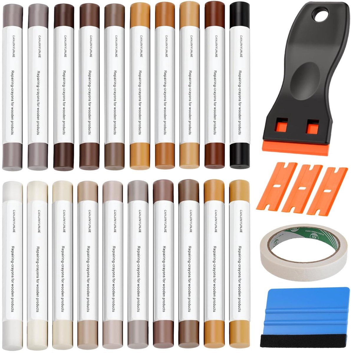 Reparatieset voor laminaat, 20 kleuren, hardwax, reparatieset, vinyl, reparatieset met schraper, houtwax, reparatie voor vloeren, meubels, houten wanden