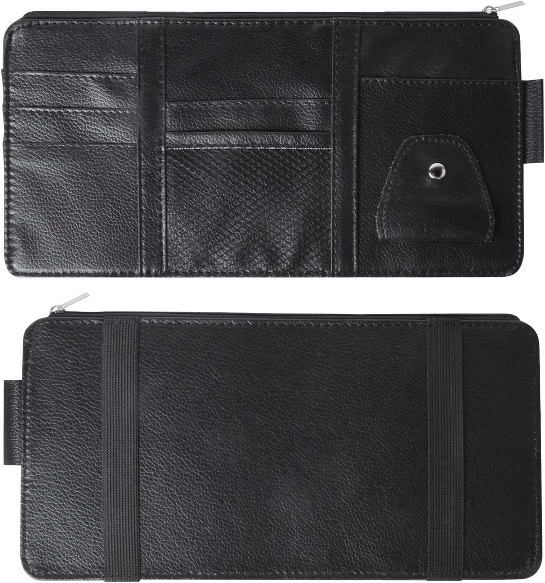 Sun Visor Organizer Lederen Zonneklep Organizer Opbergtas met Brillhouder voor Auto Licentie-registratie Pen Brillen Documenten - Geschikt voor de meeste auto's, SUV's, vrachtwagens, zwart
