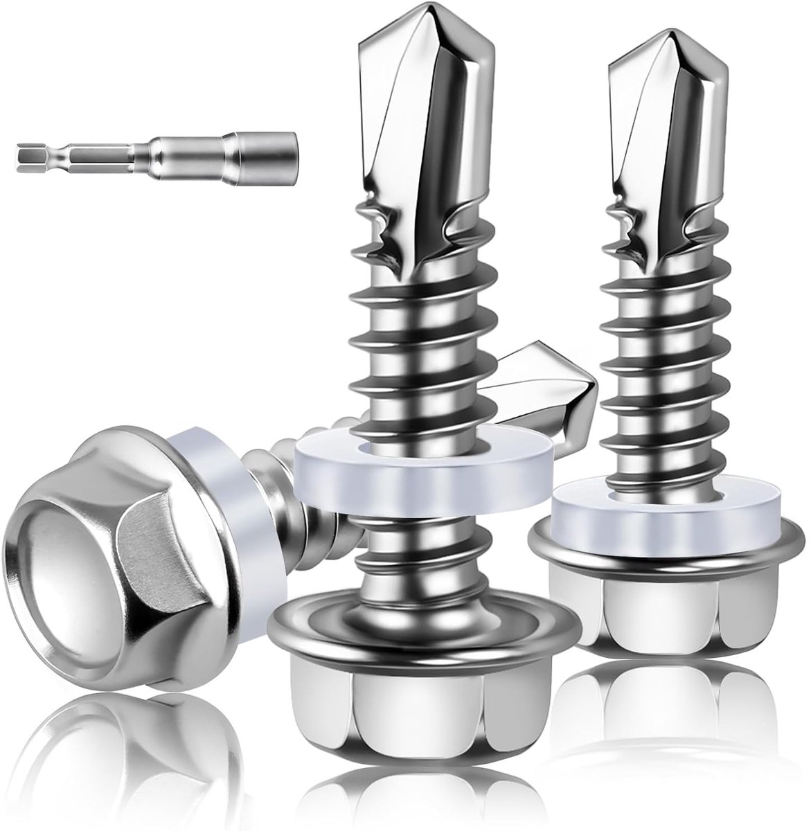 60 stuks Zelfborende schroeven M6.3x19 mm Spengler schroeven met afdichtring Plaatwerk schroeven Zelfborende Spengler schroeven 410 roestvrij staal Trapsgevel schroeven voor metaaldaken Hekken