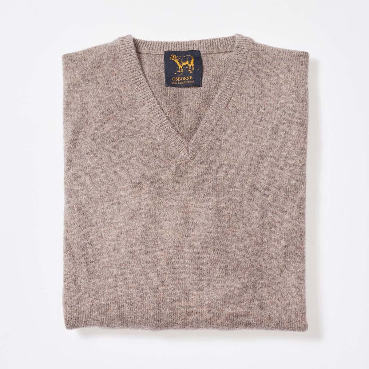 Osborne Knitwear Trui met V hals - Sweater heren in Lamswol - Pullover Heren - Mushroom - L