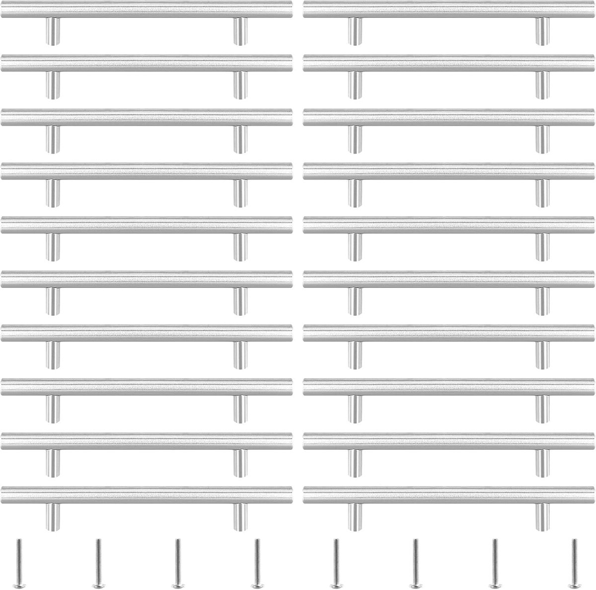 20 stuks, 200 mm, kastgrepen, metaal, zilver, keukenkastgrepen, roestvrij staal, meubelgrepen, gatafstand 128 mm, voor keukenkasten, lade, kast