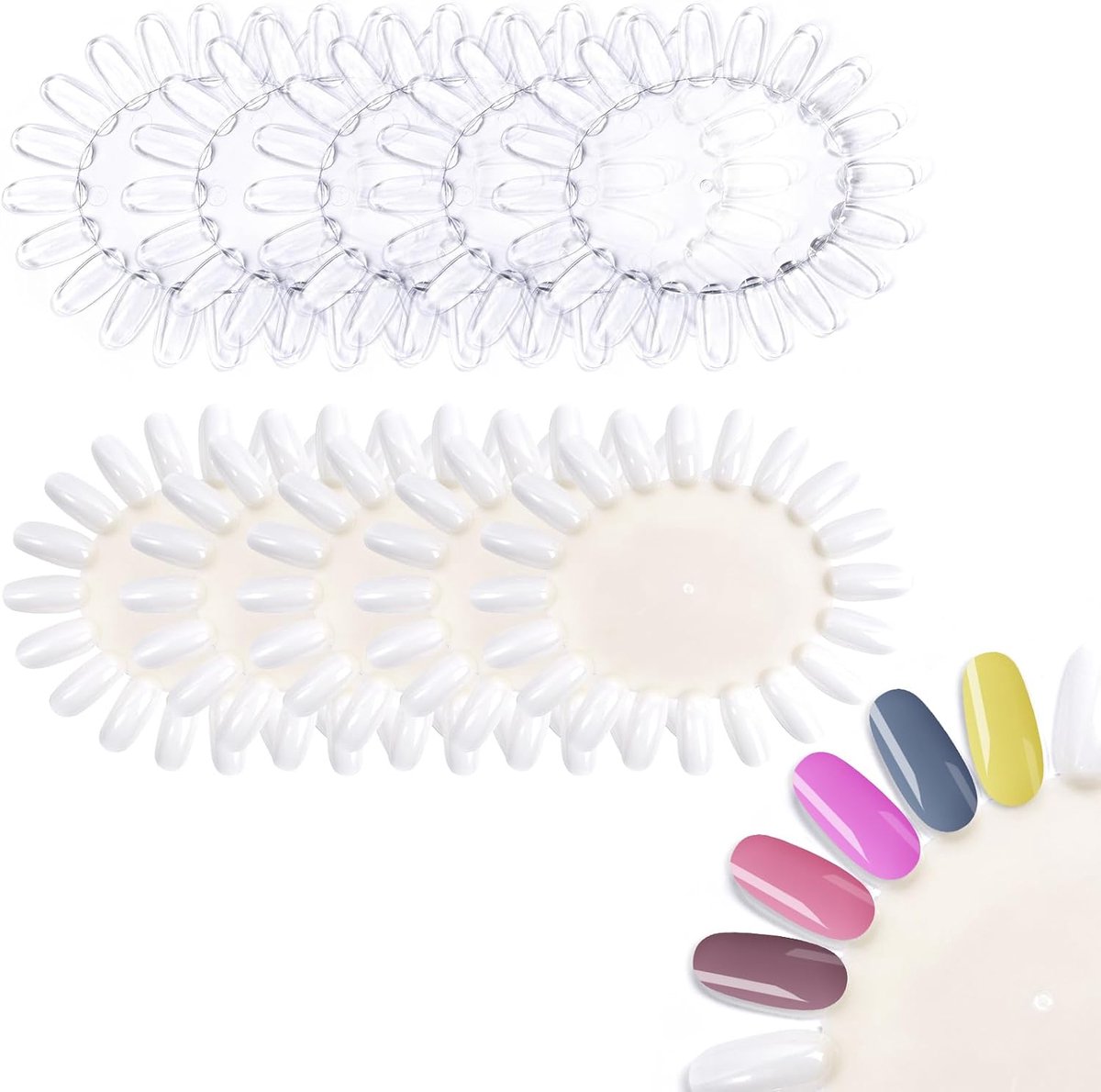 10 stuks valse nagelstalen wielen nagellak display wiel nagel display kleur monster staal wiel plastic nail art kleur tester wielen voor kleurshow (helder-natuur-ovaal)