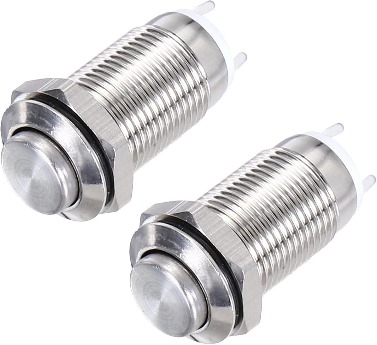 Drukknopschakelaar van metaal, vergrendeling 10 mm inbouwdiameter 1NO LED-licht zilver hoge kop 2 stuks