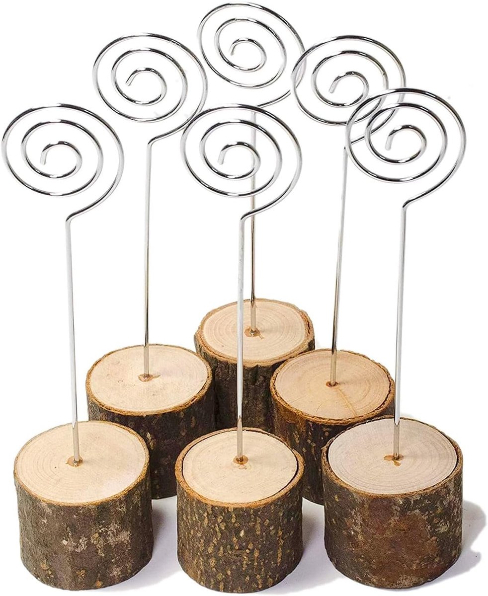 20 stuks rustieke houten kaarthouders, fotohouder, houten kaarthouder, memohouder, plaatskaarthouder, bruiloft, plaatskaarthouder, voor feesttafels, etiketten, drankjes