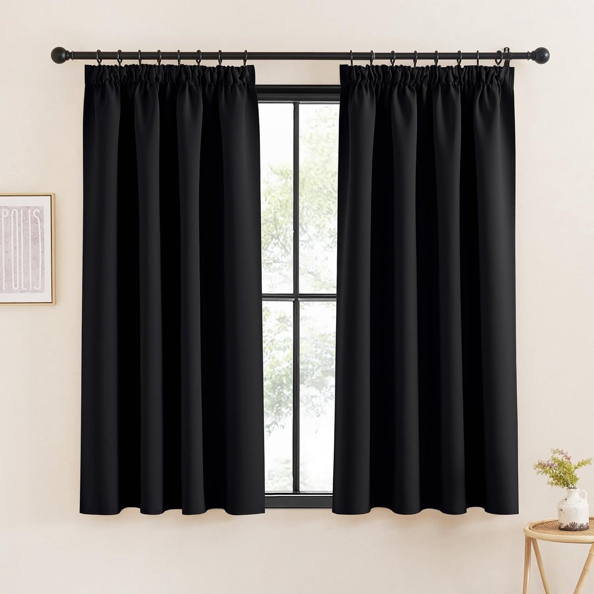 Warmte-isolerende Verduisteringsgordijnen Plooiband, Gordijnen voor Woonkamer en Slaapkamer, Modern Design, Plooiband,140B x 145H cm (2 Panelen),Zwart
