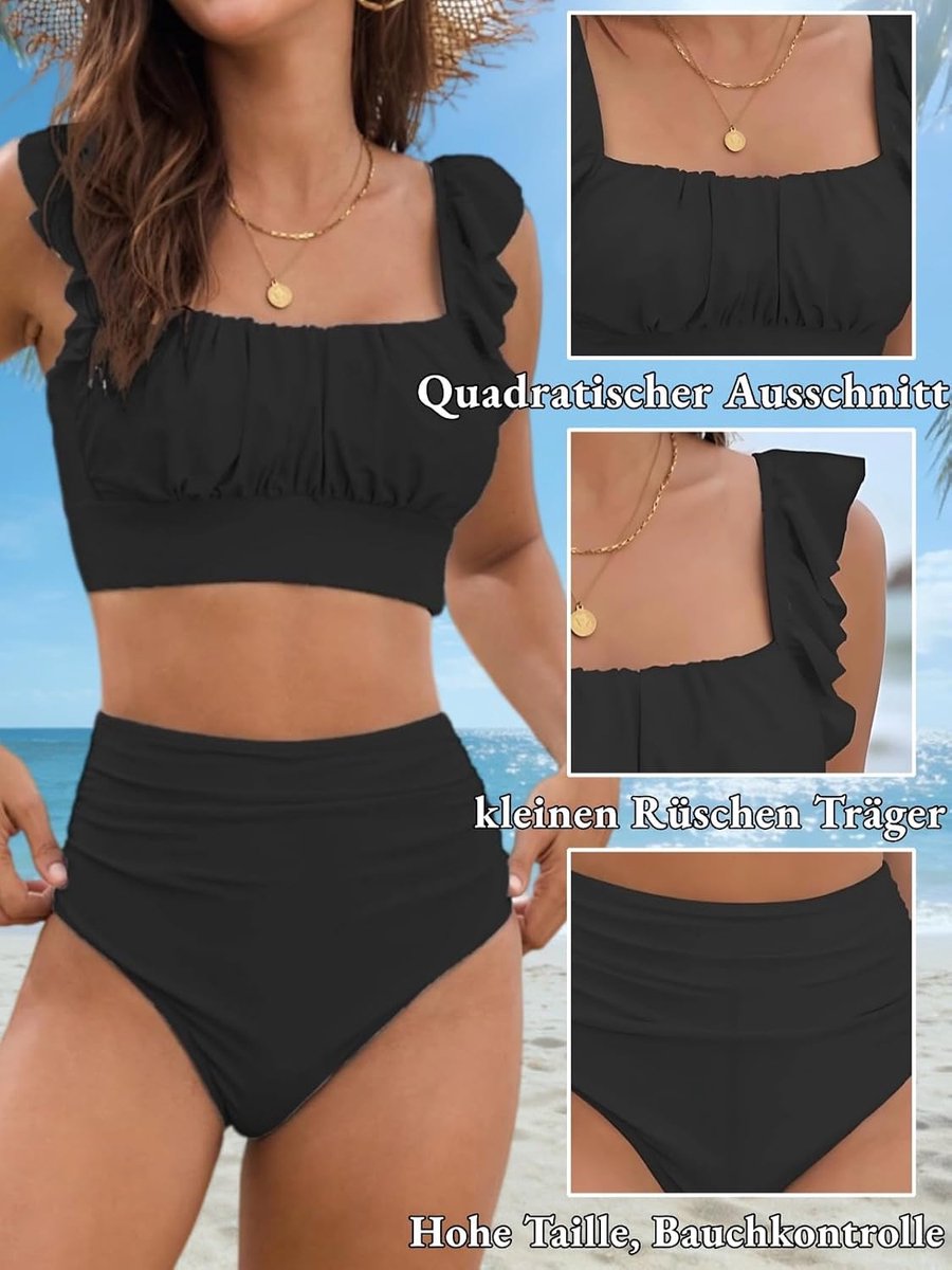 dames set buikweg tweedelige ruches vierkante hals badpak hoge taille push-up tank bikini badmode zwempak