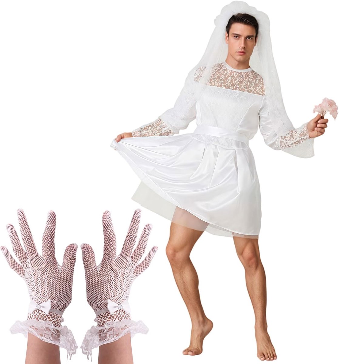 Kostuum Kerkhof Bruids Cosplay Deluxe Kant Mannen Trouwjurk Fancy DressWhite voor Halloween