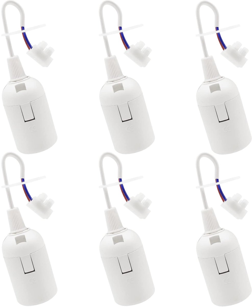 6 Stuks E27-Vervangingsstopcontacten Witte Stopcontacten E27 Renovatiestopcontacten 4A 250V E27-Stopcontacten Met Kabel (max. 60W) Lamphouder Bouwplaatsstopcontact (Wit)