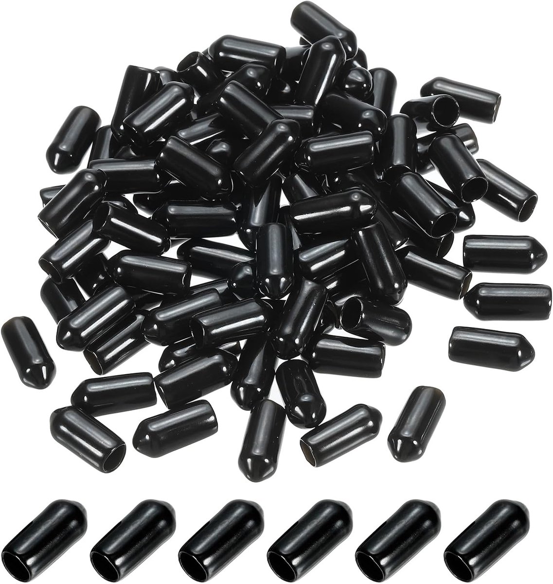 5,5 mm vinylrubberen eindkappen, 150-pack flexibele boutschroefdeksels, zwart