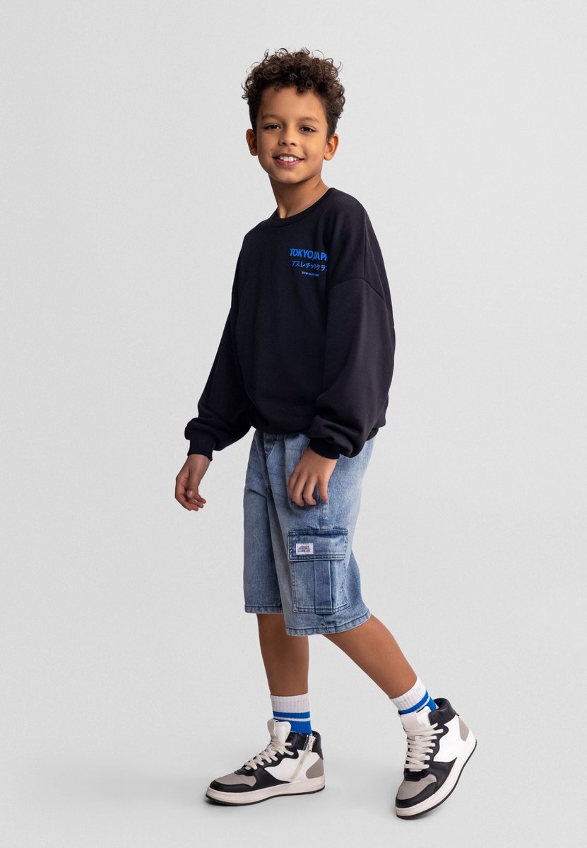Minoti korte broek jongens denim cargo - 100% katoen - blauw
