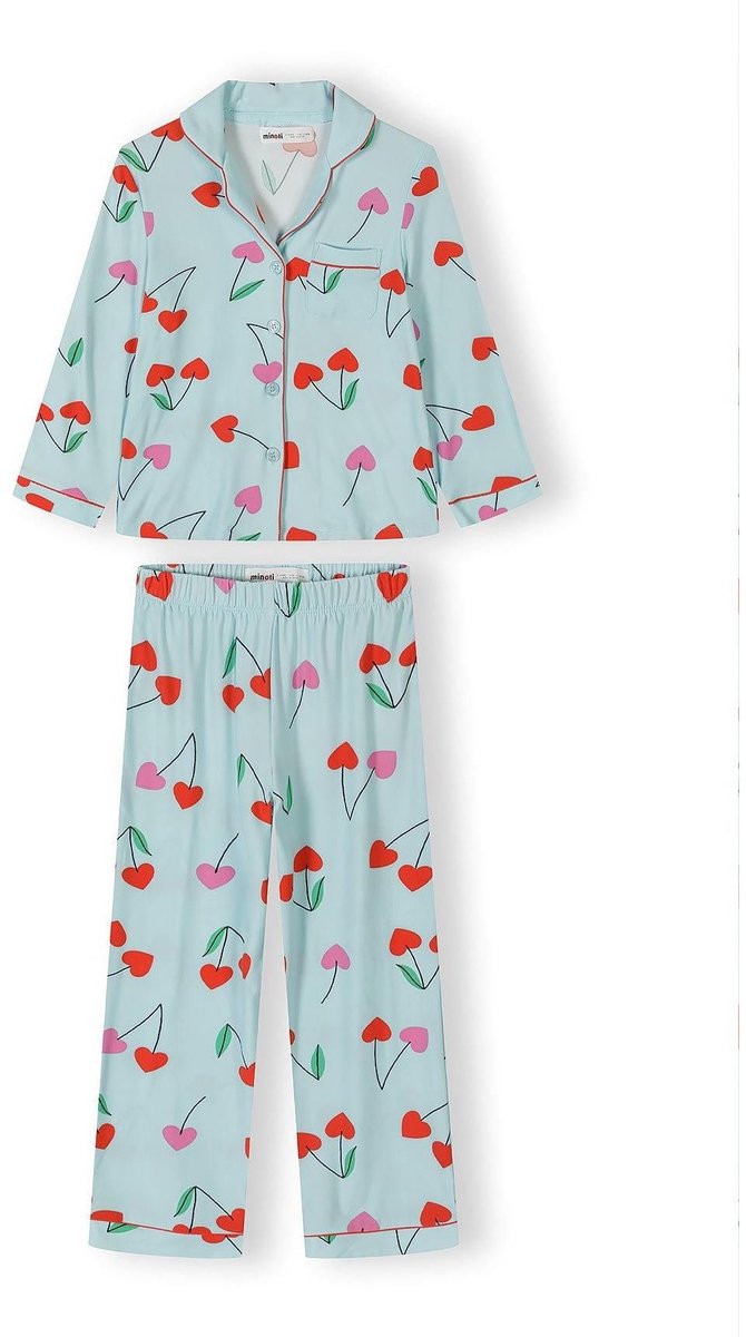 Minoti pyjama meisjes met kersenprint - lange mouwen