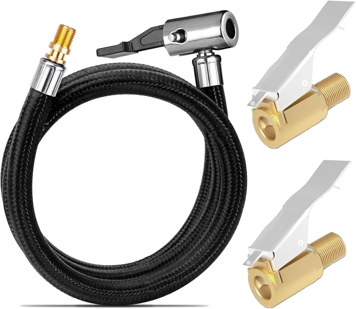 Bandenslang van 20 inch met inflatoradapter, vergrendelende luchtklem, draagbare ventielklem en messing connectoren voor auto-, motor-, fiets- en vrachtwagenonderhoud