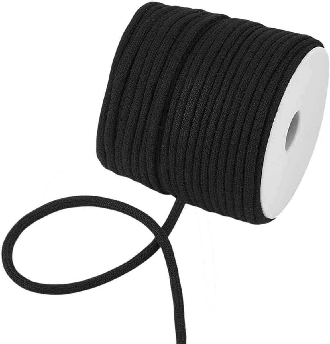 PandaHall 50 Yards Zwart Trekkoord Vervanging 6 mm Zacht Touw met Plastic Spoel Gevlochten Koord Draad voor Joggingbroek Tassen Naaien Bekleding Piping DIY Ambachten en Woondecoratie