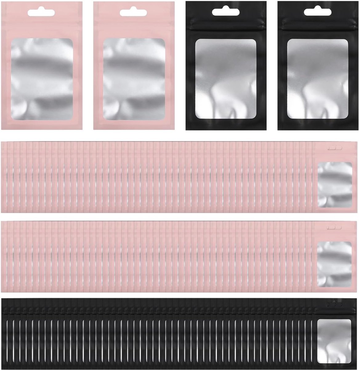 100 stuks roze zelfverzegelingszakken en 50 stuks zwarte zelfverzegelingszakjes, snoepzakjes, opbergtassen, laseraluminiumfoliezakjes, sieradenzakjes, Folie Zakjes, Verpakking Zakjes