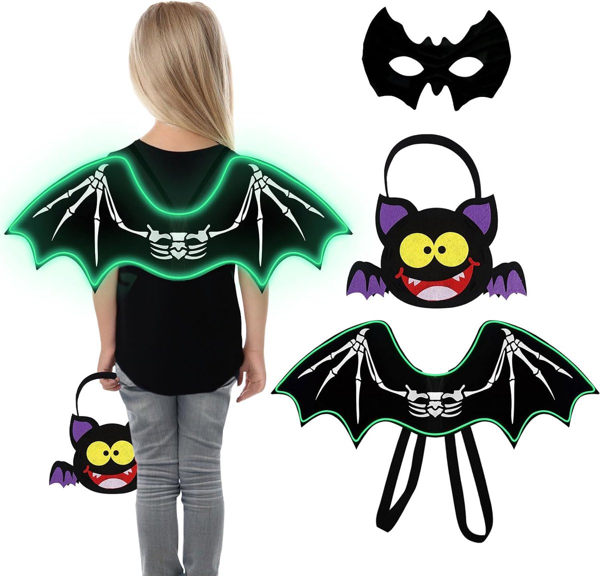 vleermuisvleugelkostuum, vleermuisvleugelkostuum, voor jongens en meisjes, vleermuisvleugels, vampier voor Halloween, feesten, cosplay