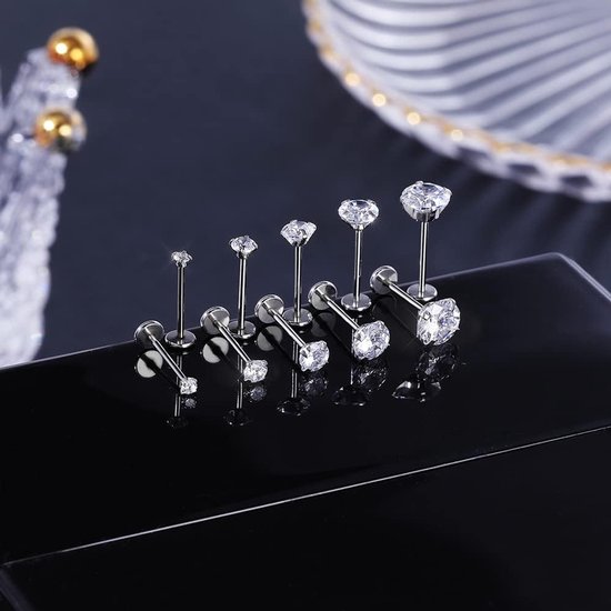 16g/18g Chirurgisch Staal Interne Draad CZ Stud Piercing Sieraden voor Tragus/Neus/Helix/Conch/Medusa/Lip/Labret - Helix Tragus Kraakbeen Oorbel voor Vrouwen Mannen 2 STKS — afbeelding 5