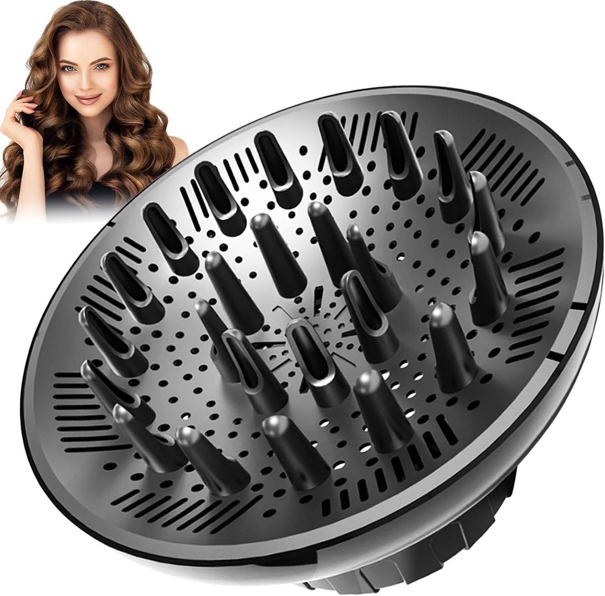 Universele Diffuser Opzetstuk - Föhn Mondstuk Krullen - Haar Volume Creëren - Honingraat Warmte Verdeling - 35-66 cm - Zwart