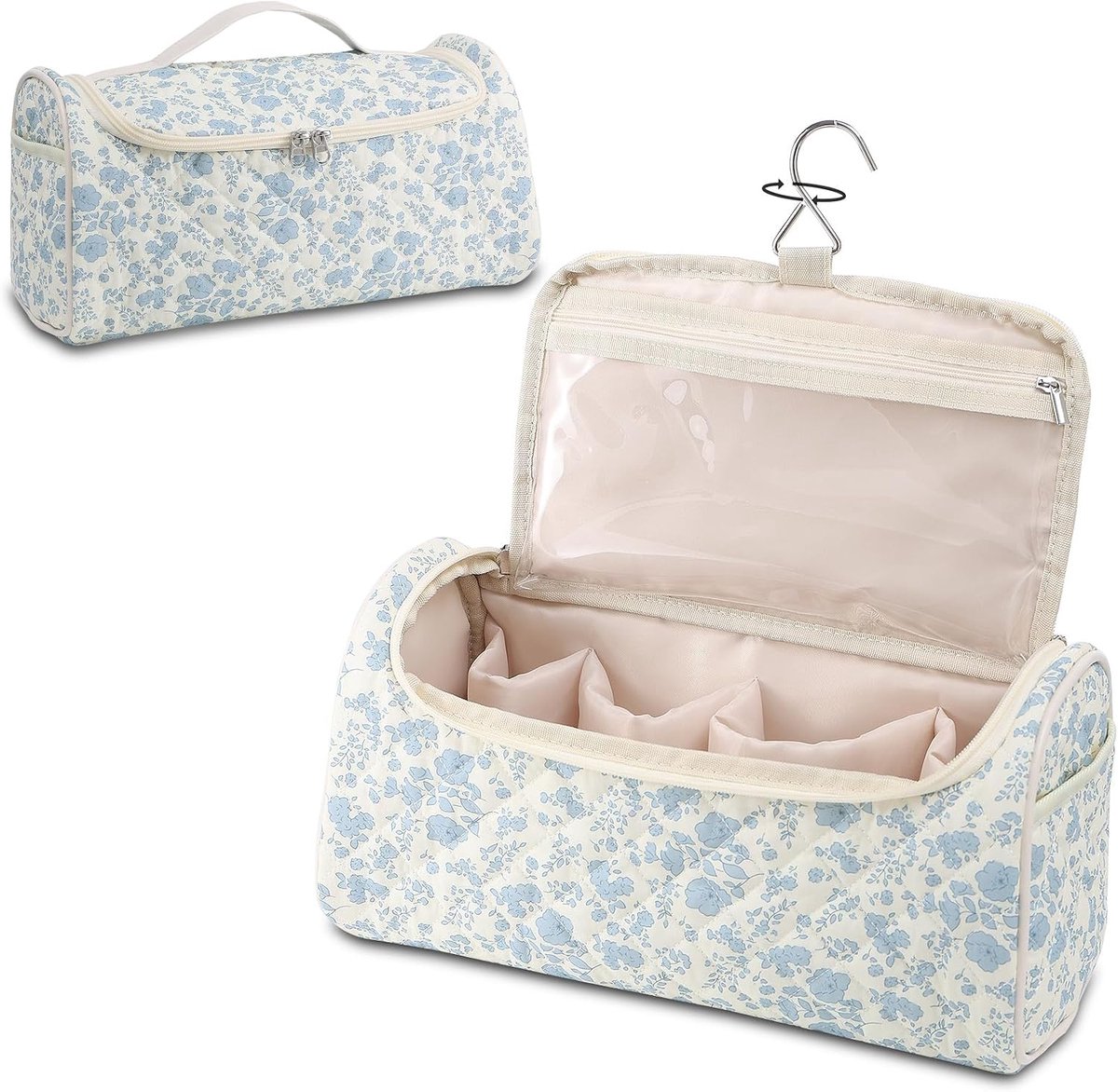 Reis Opbergtas voor Föhn & Stylingtools – Katoenen Opbergtas met Haak – Gewatteerde Organizer voor Föhn, Krultang & Haaraccessoires – Grote Capaciteit – Blauw – 1 Stuks