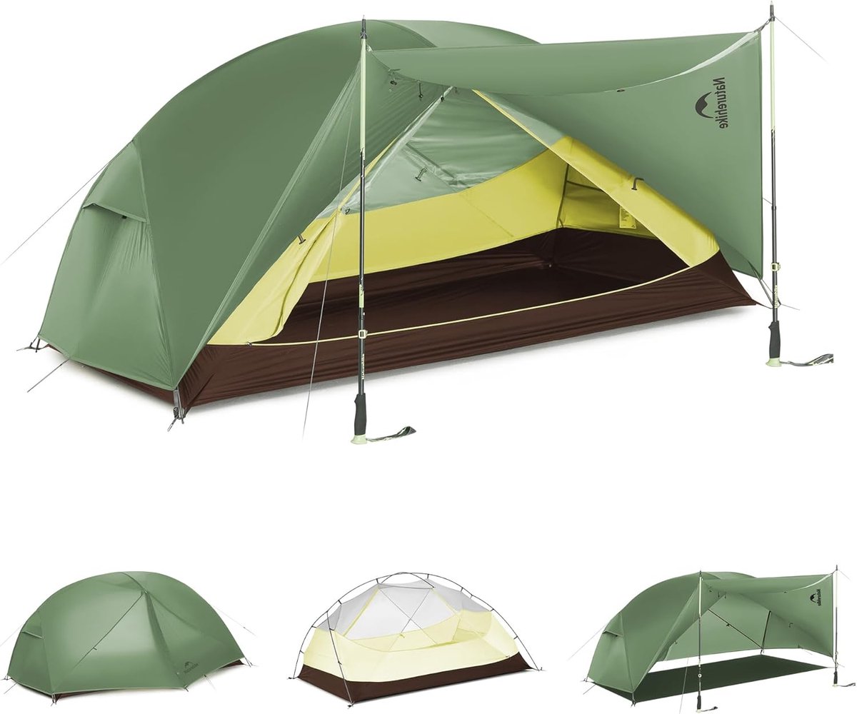 Naturehike Mongar 2 BASE – 210T Polyester – 2 persoons tent – Lichtgewicht tent – Incl. grondzeil – Outdoor – Waterdicht – Kampeertent – koepeltent – Trekkerstent – Groen