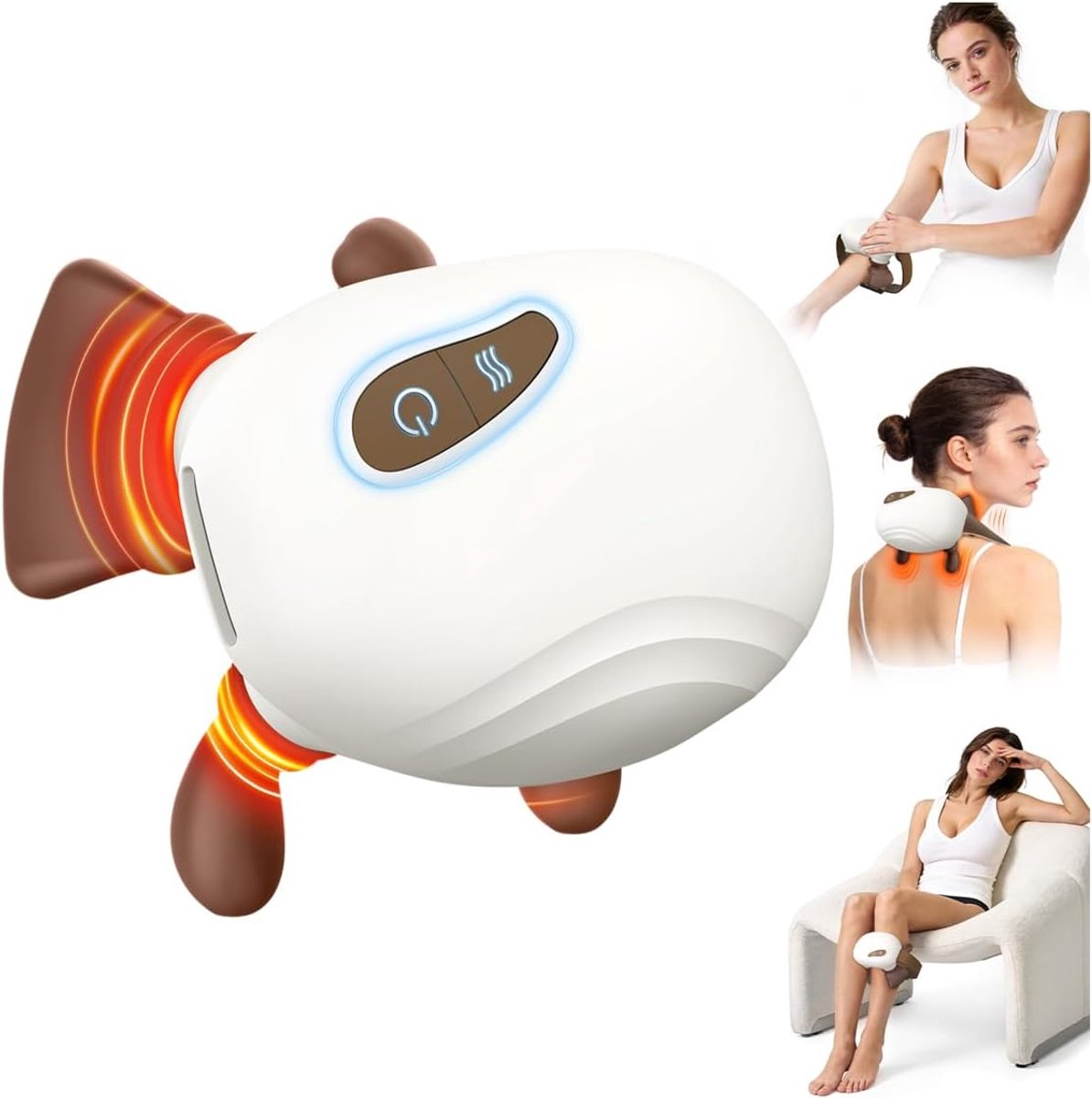 4D Diepkneedende Nek- En Schoudermassager Met 4 Siliconen Opzetstukken - Oplaadbaar 2000mAh Draagbaar Automatische Uitschakeling Na 10 Minuten - Voor Trapezius- En Stressverlichting