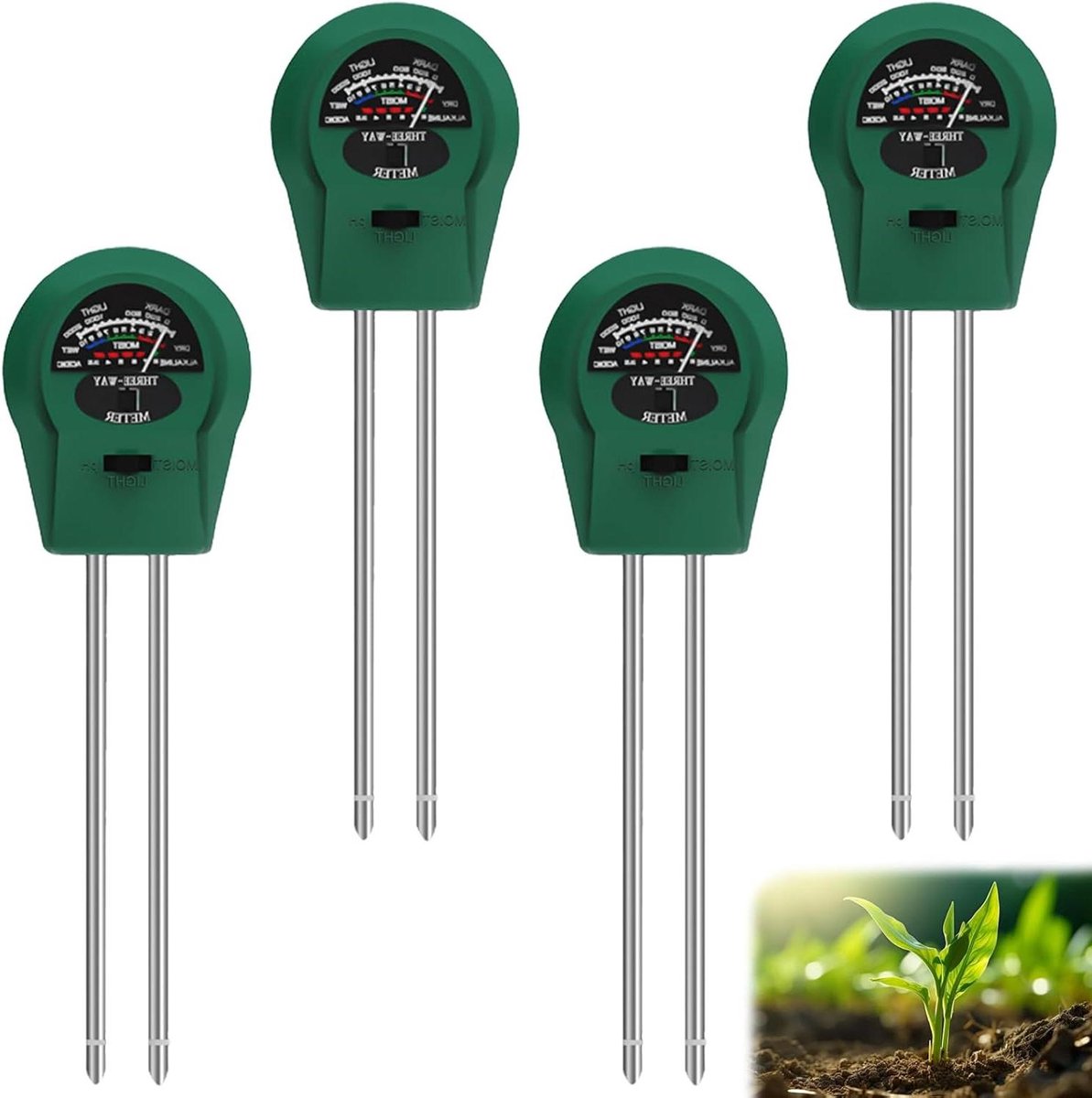 Bodemvochtigheidsmeter Planten - Bodemtester Vocht PH - Planten Verzorgen - 3-in-1 Meting - 25.5 cm - Groen
