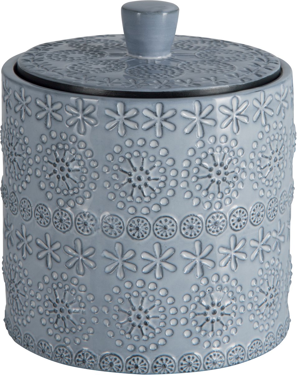Spirella Badkamer Opbergdoos – Porseleinen Opbergbox voor Wattenstaafjes en Wattenschijfjes – Grijs – 9,3 x 11 cm