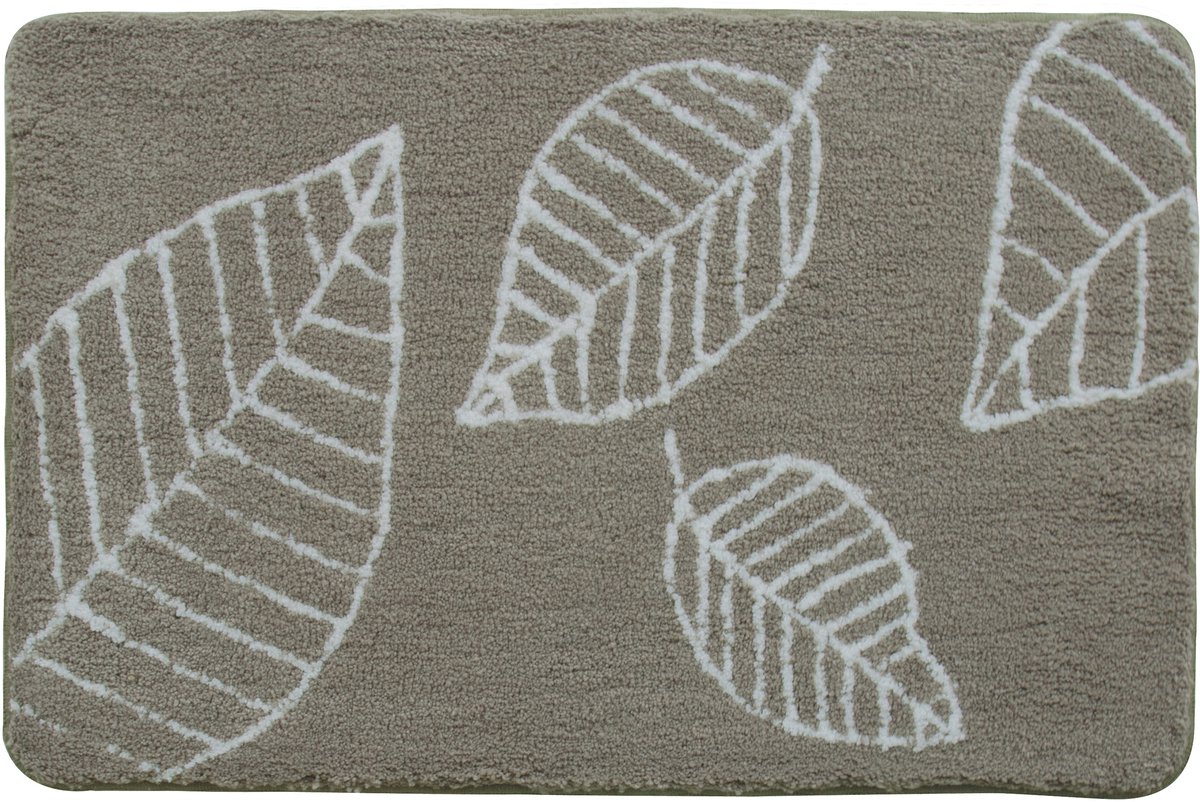 Spirella LEAF Badmat Taupe – Zachte Badkamer Mat 90x60 cm – Rechthoekige Badmat voor Douche en Bad