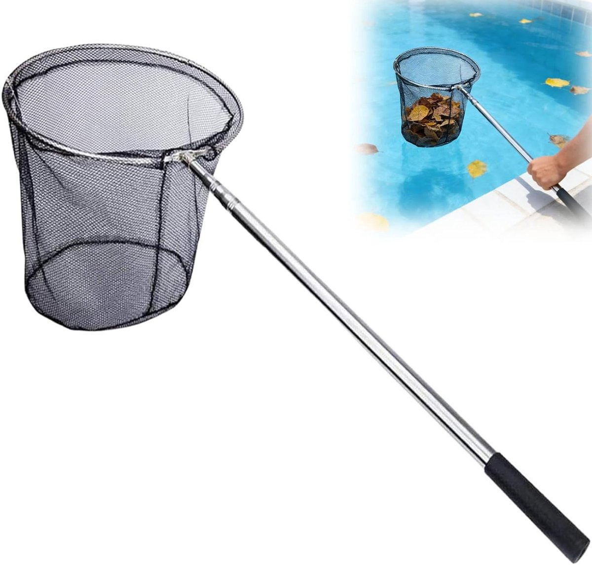 Vijverschepnet - Zwembadschepnet Harken - Water Reinigen - Fijnmazig Aluminium Net - 155 cm - Zilver
