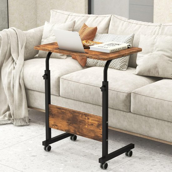 Bijzettafel met Wielen - Laptoptafel Verrijdbaar - Flexibel Werken - In Hoogte Verstelbaar - 60 x 40 x 71-90 cm — afbeelding 3