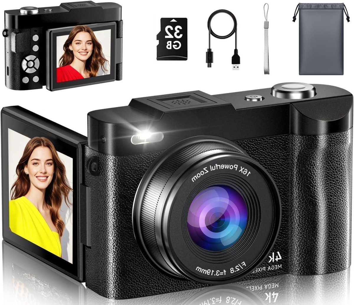 Digitale Camera - Compactcamera Vloggingcamera - Momenten Vastleggen - 4K Autofocus Scherm - 48MP 16x Zoom - Zwart