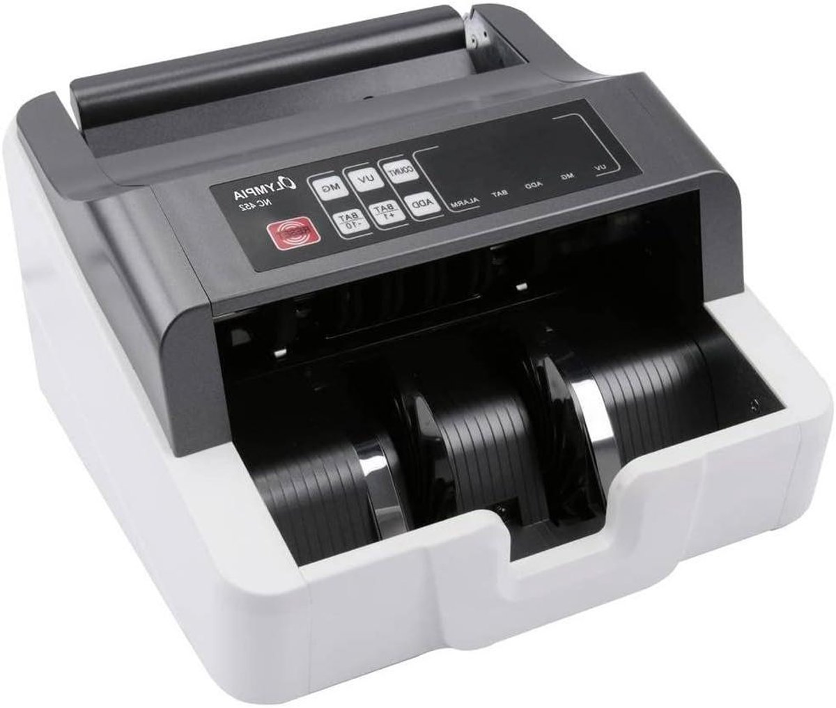 Geld Telmachine - Bankbiljet Teller - Snel Geld Tellen - Met Authenticiteit Check - 1000 Biljetten Per Minuut - Antraciet Wit