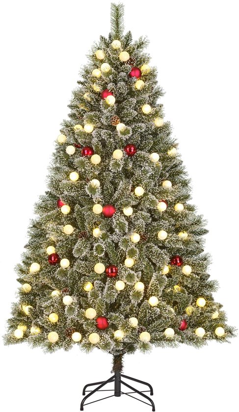 Foto: Black box trees kaprun kunstkerstboom met verlichting kerstboom h180 x 108 cm kerstversiering met kerstornamenten en timerfunctie scharnierconstructie groen rood