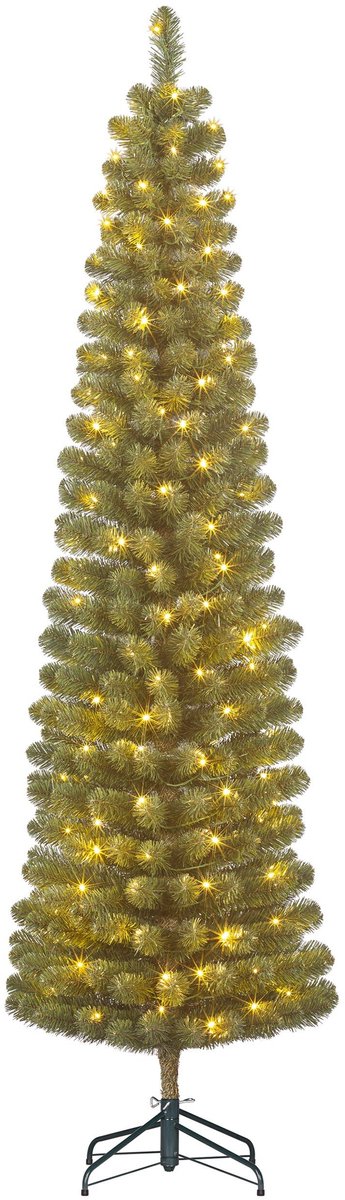 Black Box Trees Charlton Smalle Kerstboom met Timer en Dimfunctie - Kerstversiering voor Binnen tijdens de Feestdagen - Kunstboom met Scharnierconstructie - H215 x Ø56 cm - Groen