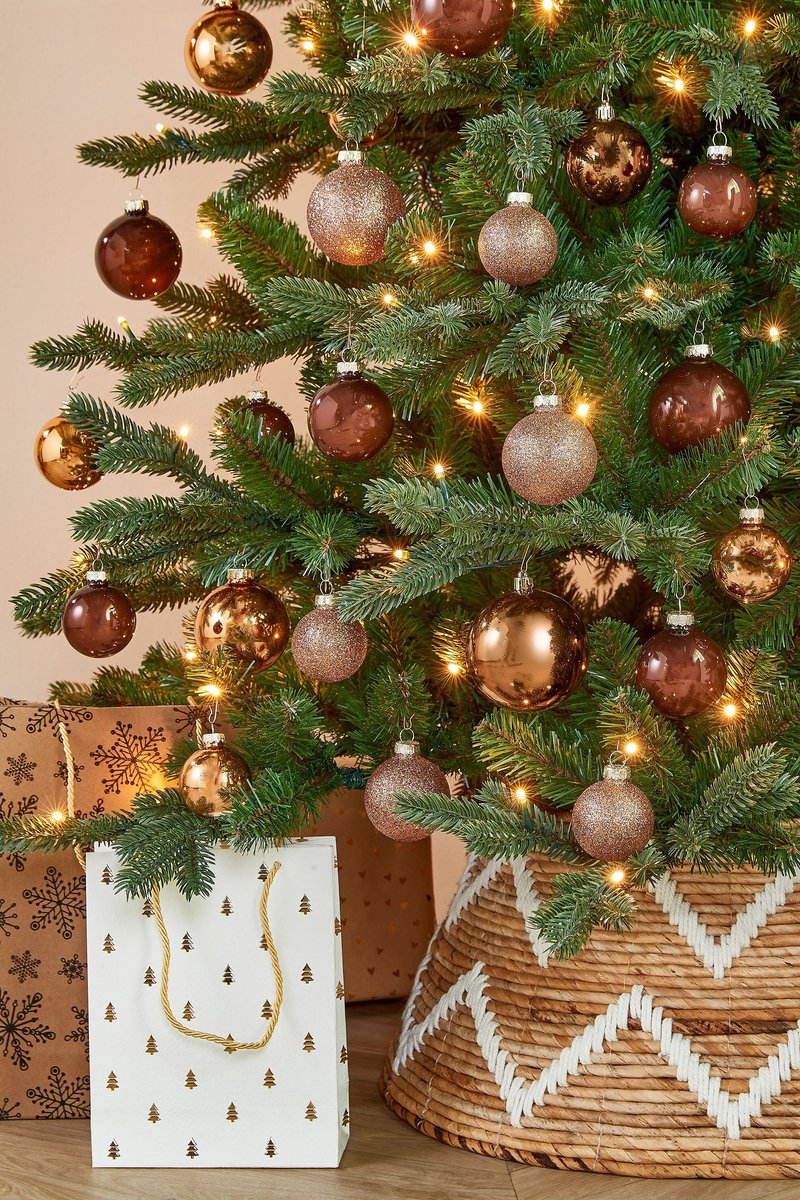 Mica Decorations Kerstballenset van Glas - Kerstballen met Glans en Glitter - Kerstversiering voor de Kerstboom - Piek voor de Boomtop - Set van 42 Stuks - Ø7 cm - Bruin – foto 3