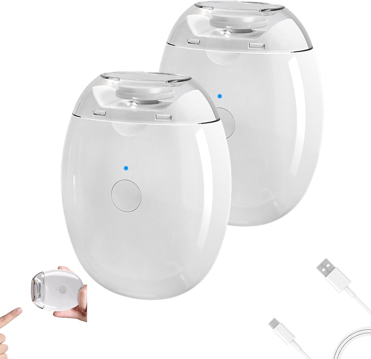 Set van 2 elektrische nagelknippers - Automatische nagelslijper - Met LED-verlichting - 3 snelheidsstanden - Knipt nagels gemakkelijk - Automatische nagelknipper en -polijster - Geschikt voor kinderen, volwassenen en senioren