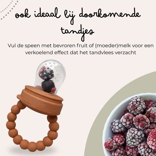 Jikkies Fruitspeen - IJsblokjes Tray - Bijtring - Kraamcadeau - BPA-vrij, 100% food-grade siliconen - 3 speenmaten S/M/L - Vriezer & vaatwasser - Helpt bij doorkomende tandjes - Bewaarbakje - Taupe van Jikkies — afbeelding 5