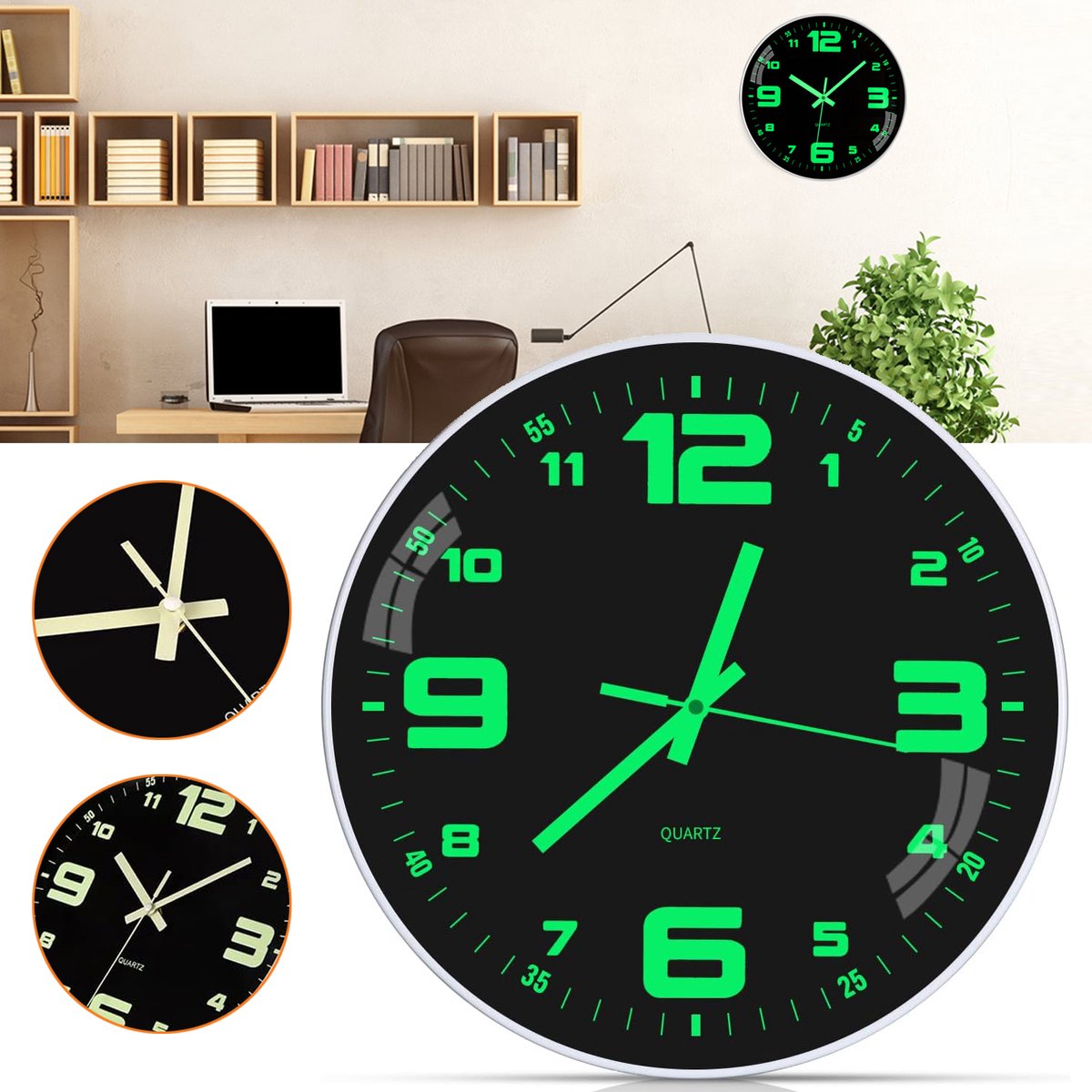 Wandklok Die Oplicht In Het Donker - Stille Klok - 12 inch Lichtgevende Wandklok - Ronde Wandklok Zonder Tikgeluid