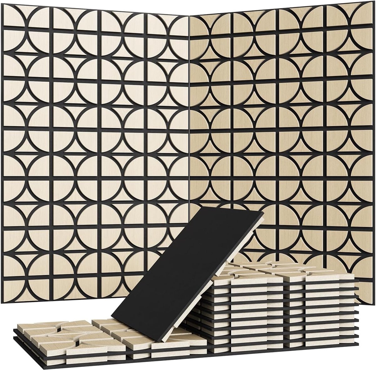 3D-akoestische houten panelen - Geluidsabsorberende wandpanelen - Achterkant van PET-vilt - Voor thuisbioscoop en studio - 12 stuks - Walnoothout - 30×30 cm