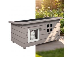 Kattenhuis - Voor buiten - Hok - Kooi - Bench - Ren - 1 verdieping - duurzaam - Grijs