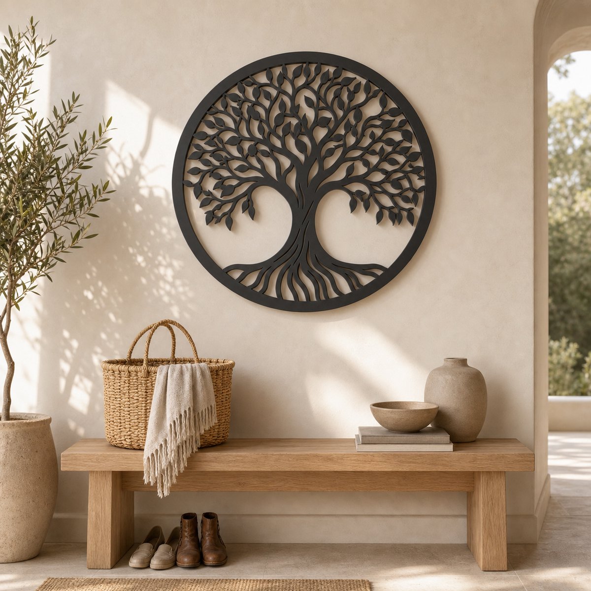 Levensboom - Tree of Life - Wanddecoratie - Levensboom hout - Muurdecoratie - Woonkamer - Zwart - Yoga - Valentijn decoratie - Moederdag cadeautje - Moederdag - Wanddecoratie buiten - Tree of life wanddecoratie - Levensboom wanddecoratie