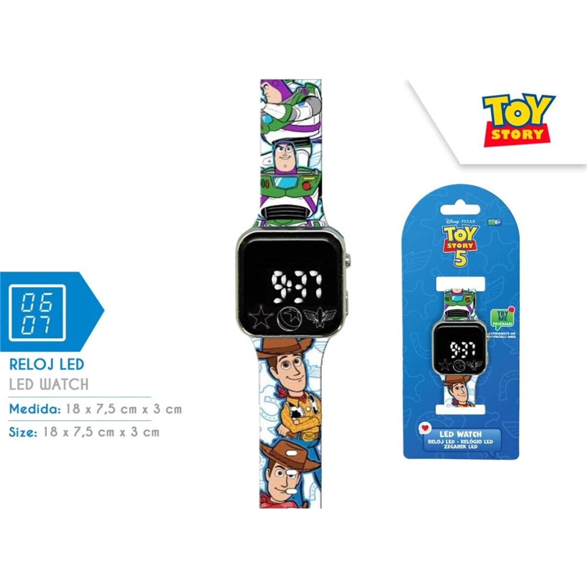 Disney Pixar Toy Story LED Kinderhorloge - Digitaal Horloge met Tijd & Datum - Siliconen Band - Officieel Licentieproduct