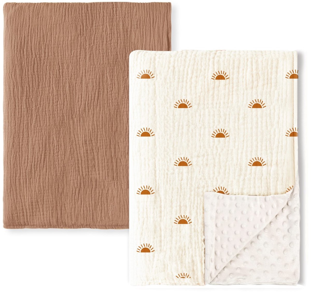 2-delige babydekenset van katoen, 75*100 cm, pasgeboren deken, 100% puur katoen en fleece, multifunctioneel dubbelzijdig babydoopcadeau, geschikt voor kinderwagens, als troostdeken of als inbakerdeken,Set 5