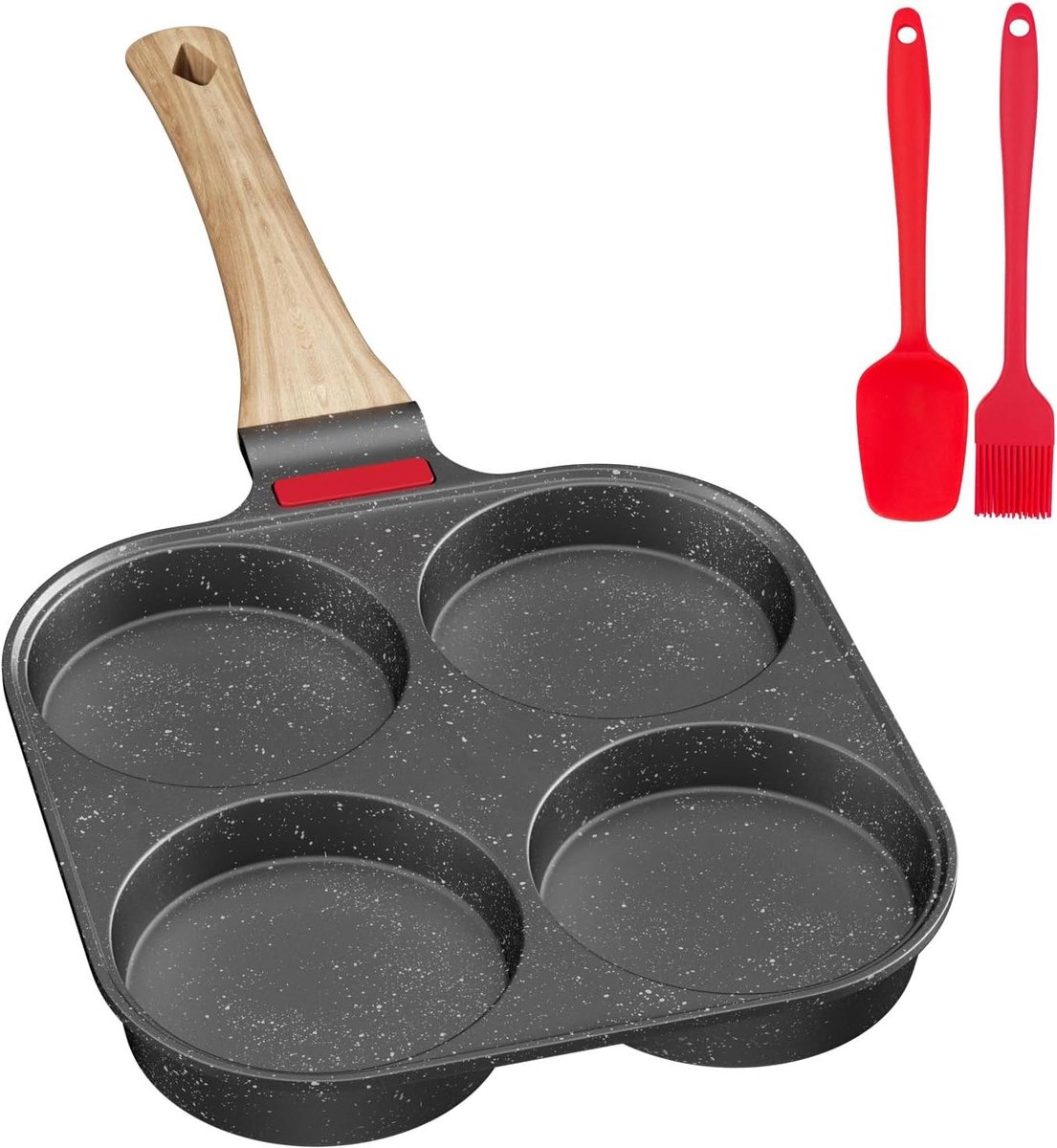 Eierpan met 4 Gaten - Pannenkoekenpan Spiegelei - Ontbijt Maken - Temperatuurweergave - N.v.t. - Zwart